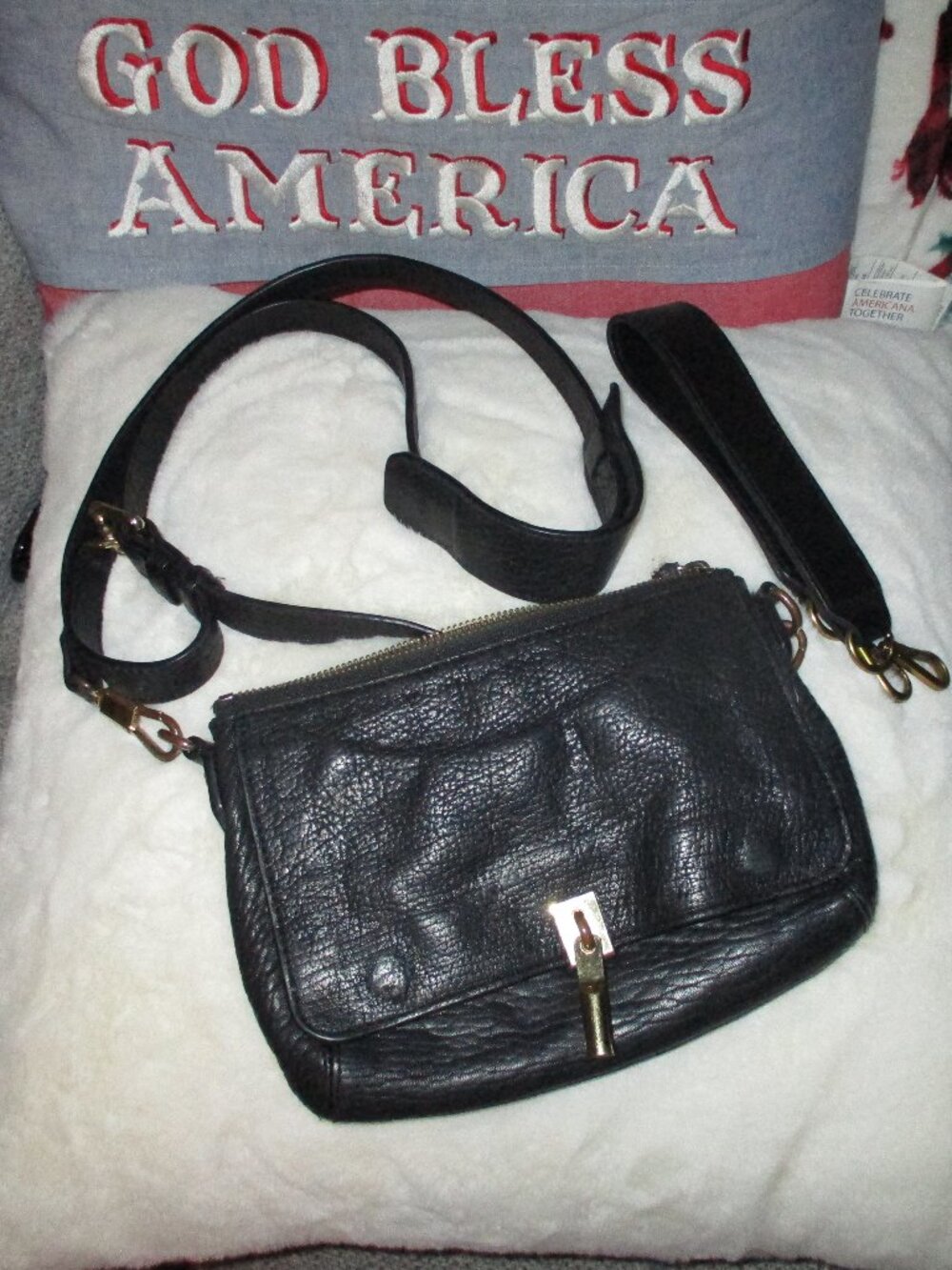 Elizabeth and James Black pebbled leather mini crossbody bag